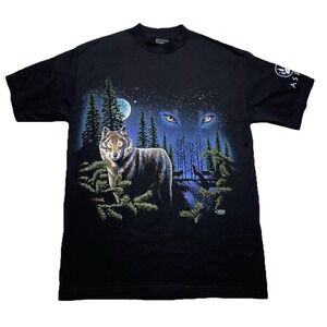 Wolf Pack Wolves Sansegal Men's Medium Vintage T-Shirt 1998 Stars Aspen Black